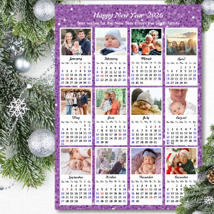 2026 Kalender Familiefoto Moderne Paarse Glitter
