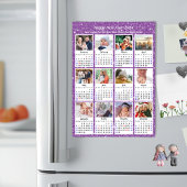 2026 Kalender Familiefoto Moderne Paarse Glitter