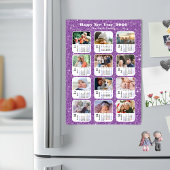 2026 Kalender Familiefoto Moderne Paarse Glitter