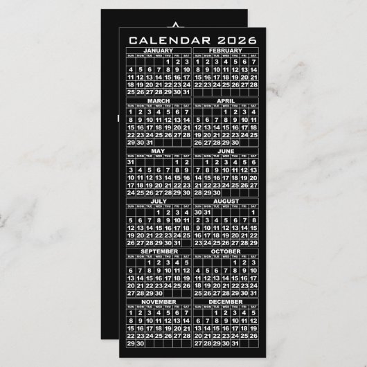 2026 Kalender Feestdagen Rack Kaart Black Tree (Voorkant / Achterkant)