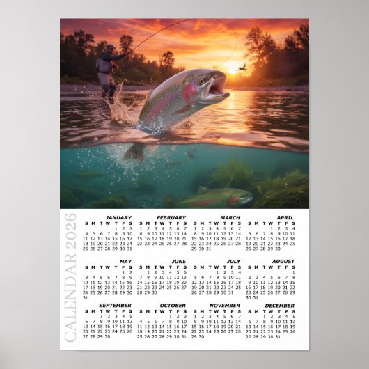 2026 Kalender, Fly Fishing, Forel / Vis Poster (Voorkant)