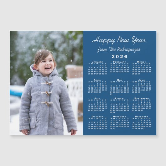 2026 Kalender Foto Gelukkig Nieuwjaar Blauwe Magne (Voorkant)