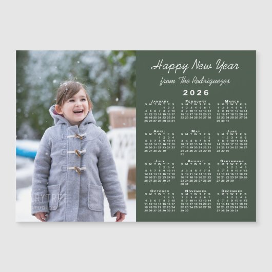 2026 Kalender Foto Gelukkig Nieuwjaar Groene Magne (Voorkant)