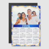 2026 Kalender Fotomagneet in Blauw en Goud Kleuren (Voorkant / Achterkant)