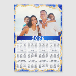 2026 Kalender Fotomagneet in Blauw en Goud Kleuren
