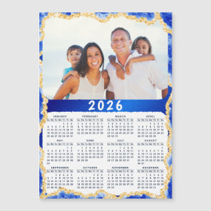 2026 Kalender Fotomagneet in Blauw en Goud Kleuren