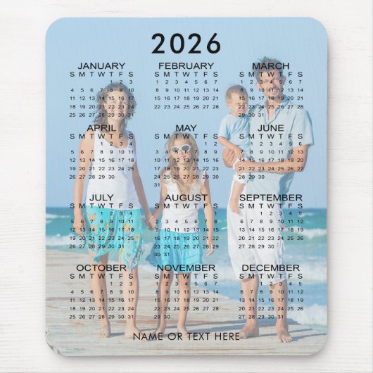 2026 Kalender Fototekst Aangepast Muismat (Voorkant)