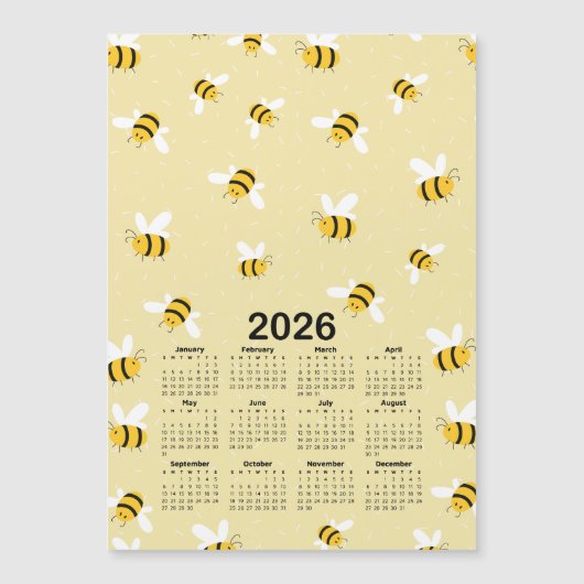 2026 Kalender Gele Honing Bumble Bee Patroon (Voorkant)