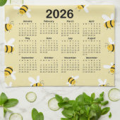 2026 Kalender Gele Honing Bumble Bee Patroon Theedoek (Gevouwen)