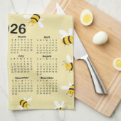 2026 Kalender Gele Honing Bumble Bee Patroon Theedoek (Quarter Fold)