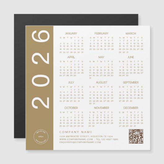2026 Kalender Gold Text QR Code Company Logo (Voorkant / Achterkant)