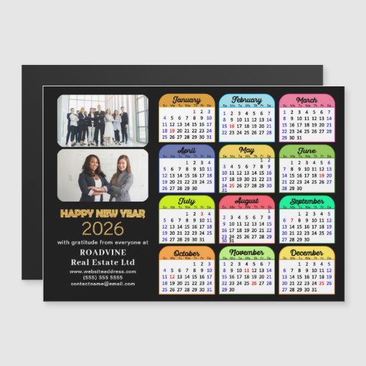 2026 Kalender Goud Zwart Business 2 Foto Magnetisc (Voorkant / Achterkant)