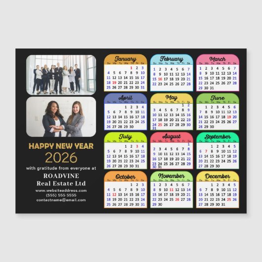 2026 Kalender Goud Zwart Business 2 Foto Magnetisc (Voorkant)