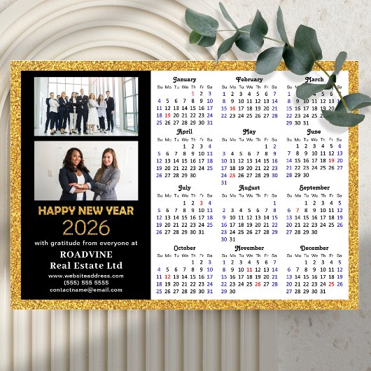 2026 Kalender Goud Zwart Business 2 Foto Magnetisc