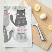 2026 Kalender grijze katten Theedoek (Quarter Fold)