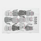 2026 Kalender grijze katten Theedoek (Horizontaal)