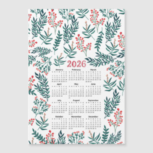 2026 Kalender Groene Bladeren en Rode Bloemen Patr