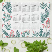 2026 Kalender Groene Bladeren en Rode Bloemen Patr Theedoek (Gevouwen)
