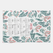 2026 Kalender Groene Bladeren en Rode Bloemen Patr Theedoek (Horizontaal)