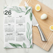 2026 Kalender Groene Bladeren & Gouden Gele Bloeme Theedoek (Quarter Fold)