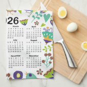 2026 Kalender Groene & Blauwe Vogels en Bloemen Theedoek (Quarter Fold)