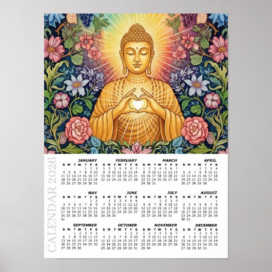 2026 Kalender, Groot, Boeddha / Hart van Licht Poster (Voorkant)