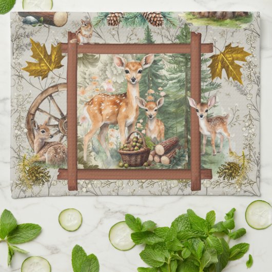 2026 Kalender Handdoek Deer Buck Pinecones Eikels (Gevouwen)