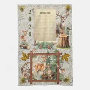 2026 Kalender Handdoek Deer Buck Pinecones Eikels