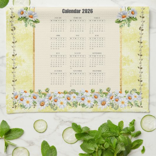 2026 Kalender Handdoek Geel Daisy Gift van God (Gevouwen)