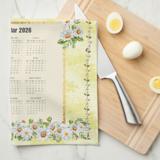 2026 Kalender Handdoek Geel Daisy Gift van God (Quarter Fold)