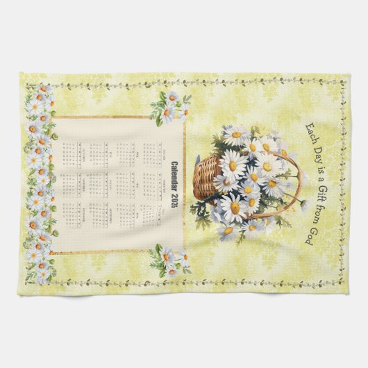 2026 Kalender Handdoek Geel Daisy Gift van God (Horizontaal)