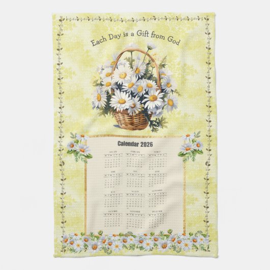 2026 Kalender Handdoek Geel Daisy Gift van God (Verticaal)