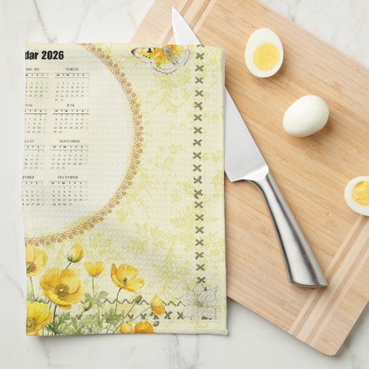 2026 Kalender Handdoek Geel Goudvink (Quarter Fold)