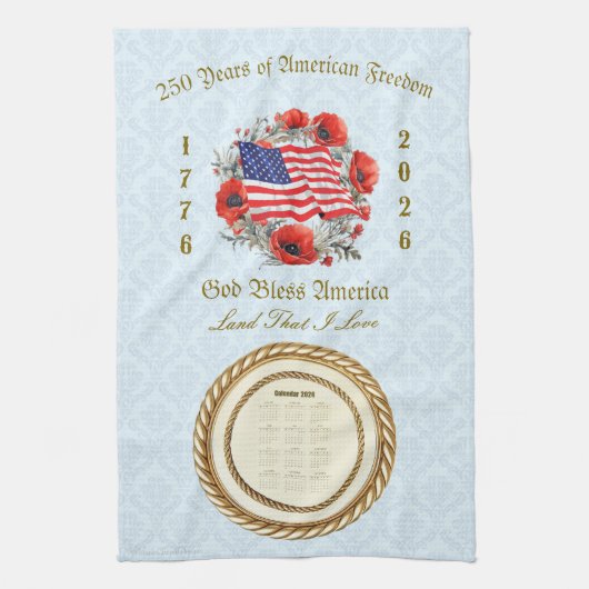 2026 Kalender Handdoek God Bless America 250 jaar (Verticaal)