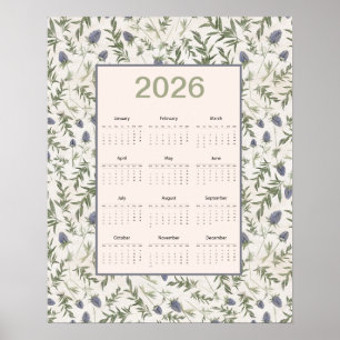 2026 Kalender Hele Jaar Distel Poster