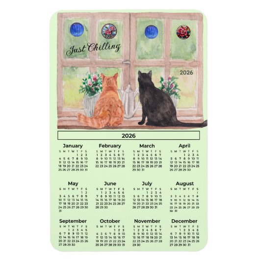 2026 Kalender Katten in het Raam Flexibele Magneet (Verticaal)