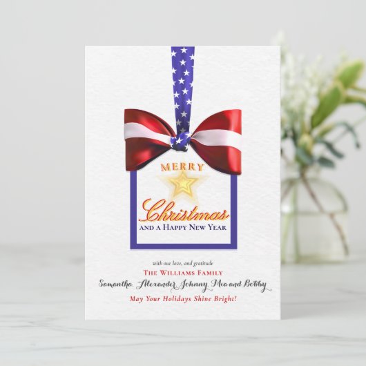 2026 Kalender Kerst Patriottische Boog Amerika Vla Feestdagenkaart (Staand voorkant)