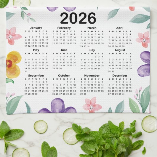 2026 Kalender Kleurrijke Bloementuin Theedoek (Gevouwen)