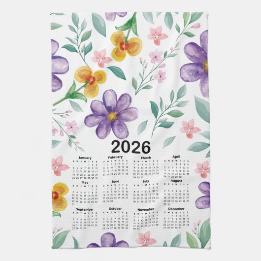 2026 Kalender Kleurrijke Bloementuin Theedoek (Verticaal)