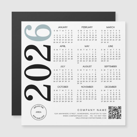2026 Kalender Logo QR Code Blauw Zwart Zakelijk (Voorkant / Achterkant)