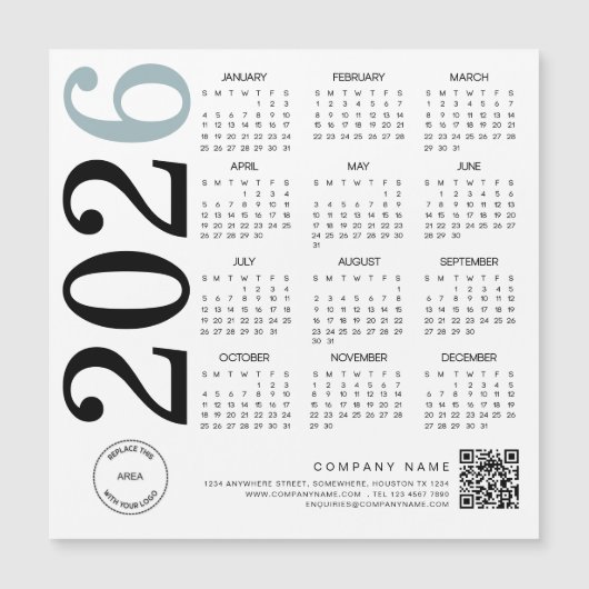2026 Kalender Logo QR Code Blauw Zwart Zakelijk (Voorkant)