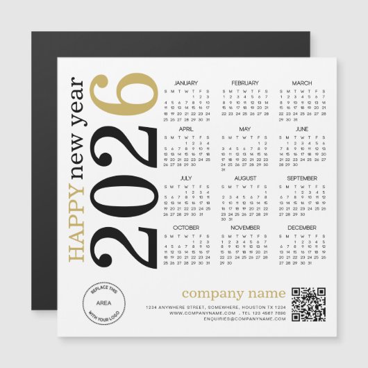 2026 Kalender Logo QR Code Gelukkig Nieuwjaar (Voorkant / Achterkant)
