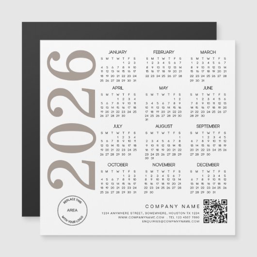 2026 Kalender Logo QR Code Neutral Taupe Business (Voorkant / Achterkant)