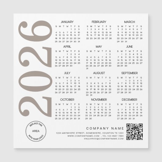 2026 Kalender Logo QR Code Neutral Taupe Business (Voorkant)