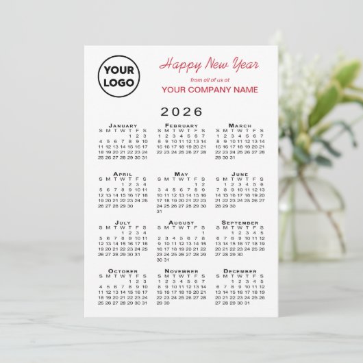 2026 Kalender Logo QR Code Rood Zwart Gingham Chec Feestdagenkaart (Staand voorkant)