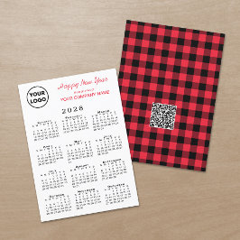 2026 Kalender Logo QR Code Rood Zwart Gingham Chec Feestdagenkaart
