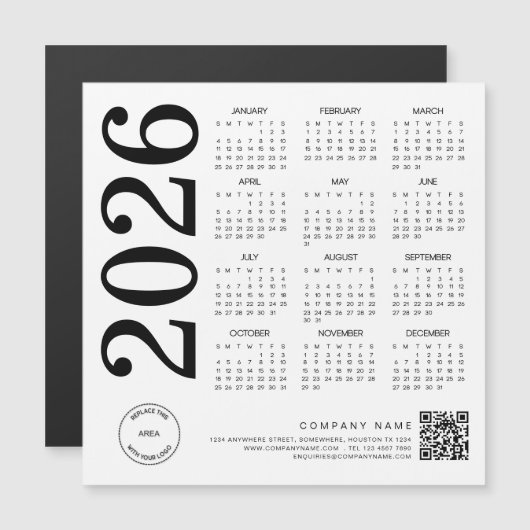 2026 Kalender Logo QR Code Zwart-wit Zakelijk (Voorkant / Achterkant)
