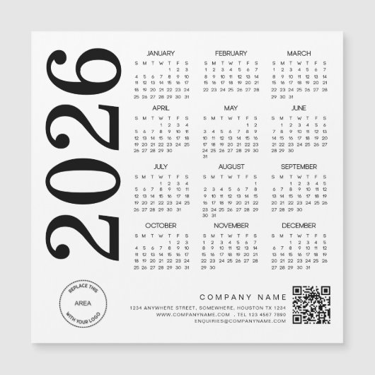 2026 Kalender Logo QR Code Zwart-wit Zakelijk (Voorkant)