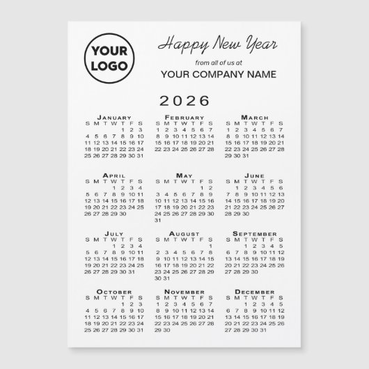 2026 Kalender Logo Zakelijke Vakantie Magnetische  (Voorkant)