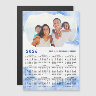 2026 Kalender Magneet Familie Foto Naam Blauw Wit